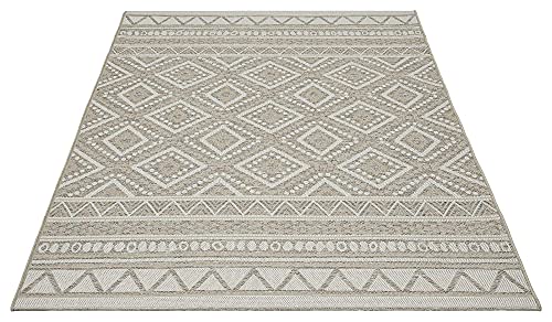the carpet Calgary - moderner Teppich für Wohnzimmer & Esszimmer, Robustes, pflegeleichtes Flachgewebe im Vintage-Boho-Stil, ideal für Küche, Flur & Schlafzimmer, Beige, 160 x 220 cm