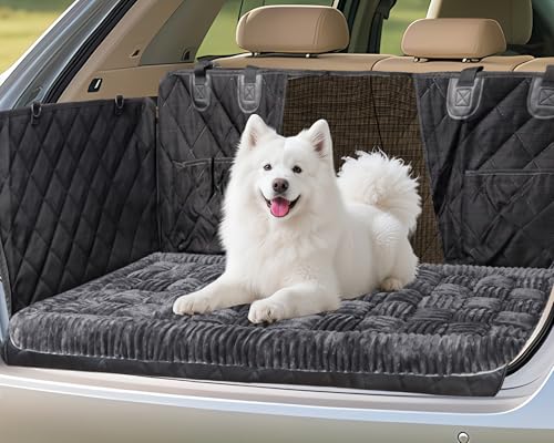 Loiion Hundebett Auto Rückbank, Weich Auto Hundebett, Hundematte Große Hunde, Autodecke Hund Rückbank, Hundematte rutschfest, Leicht zu Reinigen, Kratzfest und Komfortabel, 127×62.5cm, Dunkelgrau