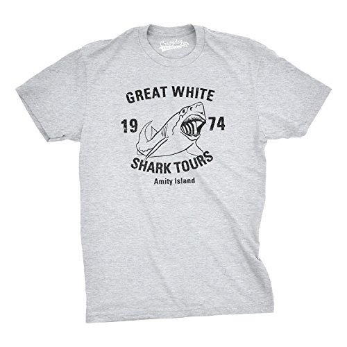 Great White Shark Tours T-Shirt Vintage Movie Boating Shirts Fishing Tees (Heather Grey)