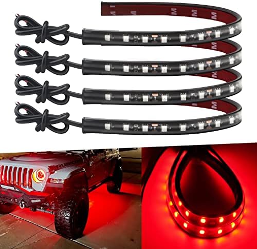 Car Led Strip Lights 32CM Waterproof Led Light Strips for Cars Motorcycles Golf Cart Interior & Exterior Marine Boat Red Led Strip 12V 5050 18SMD,Pack of 4