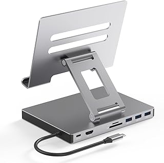 Aluminum Alloy Type C Docking Station 9 In 1 HUB USB3.0 5Gbps Data Transfer 2xHDMI4K Ethernet PD100W Laptop Stand Holder Aluminum Alloy Dock Laptop Docking Station USB C Adapter With Ethernet Port USB