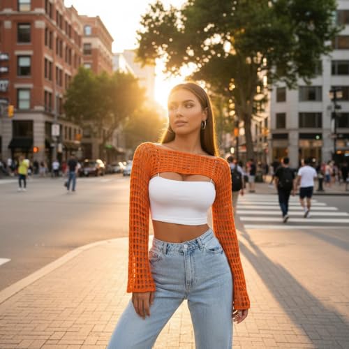 Image of Womens Crochet Shrug Y2K Hollow Out Bolero Shrug See Through Cropped Knit Sweater Top