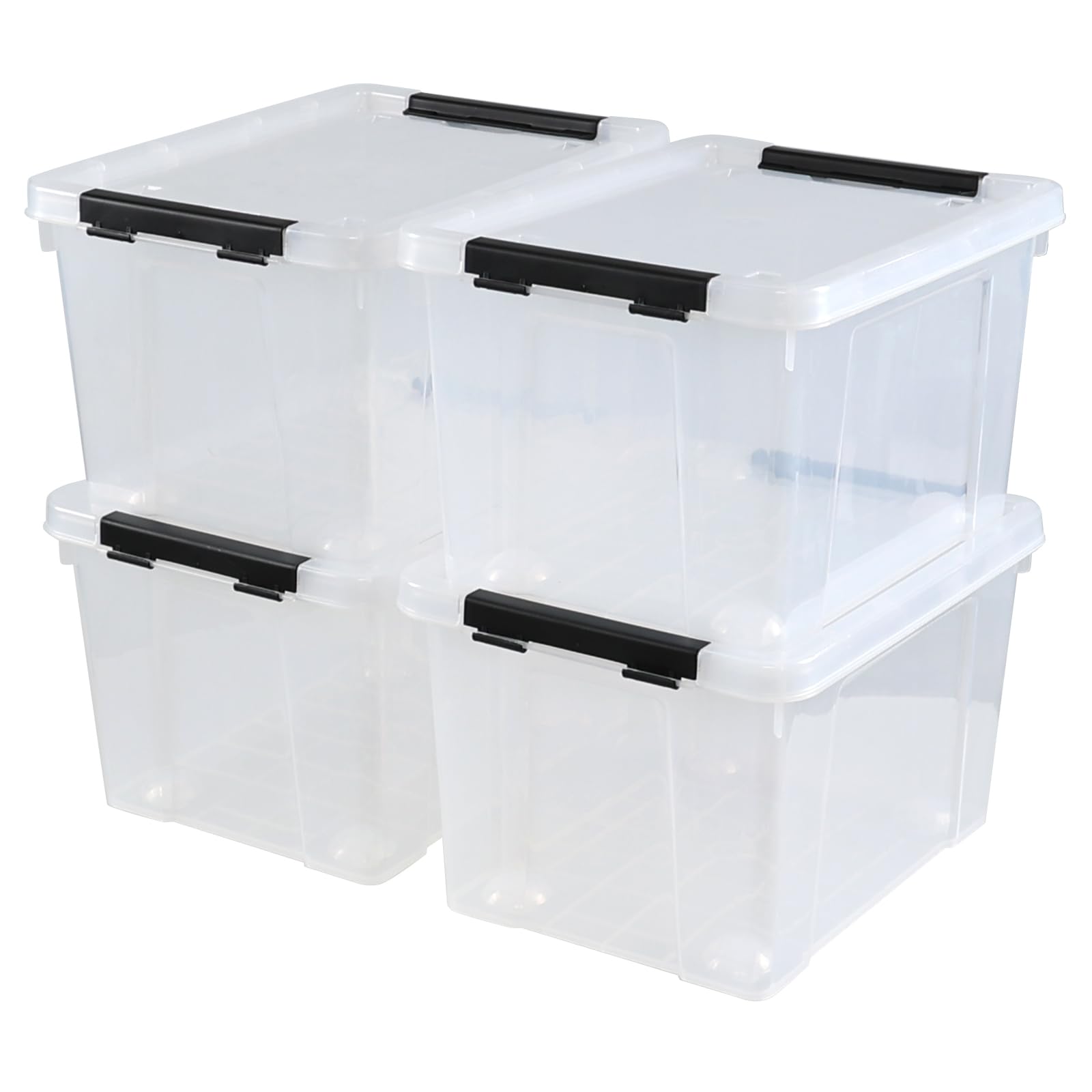 Eagrye 4 Pack 23 L Plastic Storage Bins with Wheels, Clear Storage Latch Box with Lids