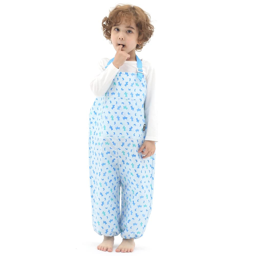 Kids Art Smock Dungaree Style, Lightweight Waterproof Painting Apron with Adjustable String, Quick-Dry Messy Play Overall for Boys Girls School Crafts, Blue Puppy (51-XL)