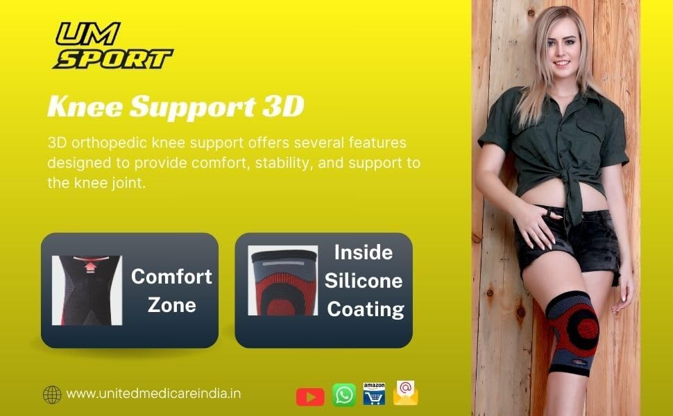 Image of UM Knee Support 3D (F-15) for Greater Hold On Skin & Stability, Manages Knee Cap Control and Pain Relief | Knee Caps Compression Support for Gym, Running, Cycling, Sports (Pack of 1, Large)