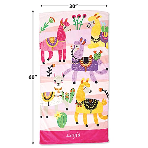 Lillian Vernon Personalized Beach And Bath Towel For Girls - Llama Design, Extra-Large, 100% Cotton, Custom Embroidered, 30 Inch X 60 Inch #TOP2