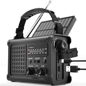 ROCAM 12000mAh Notfallradio mit Kurbel und Solar, Camping Radio mit AM/FM