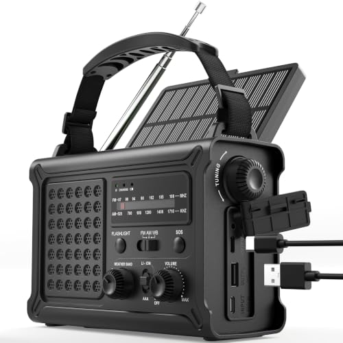 ROCAM 12000mAh Notfallradio mit Kurbel und Solar, Camping Radio mit AM/FM