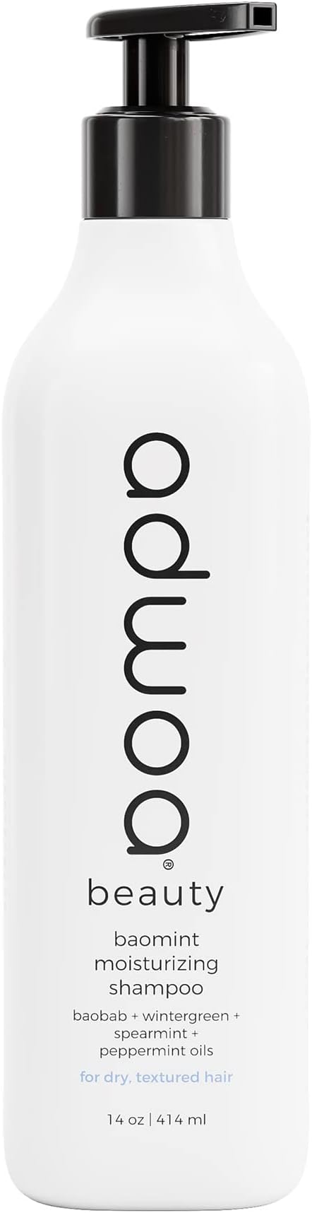 adwoa beauty - Baomint Moisturizing Shampoo for Dry, Textured Hair | Sulfate-Free Cleanser | Baobab, Wintergreen, Peppermint & Castor Oils for Scalp Hydration & Curl Definition (14 oz)