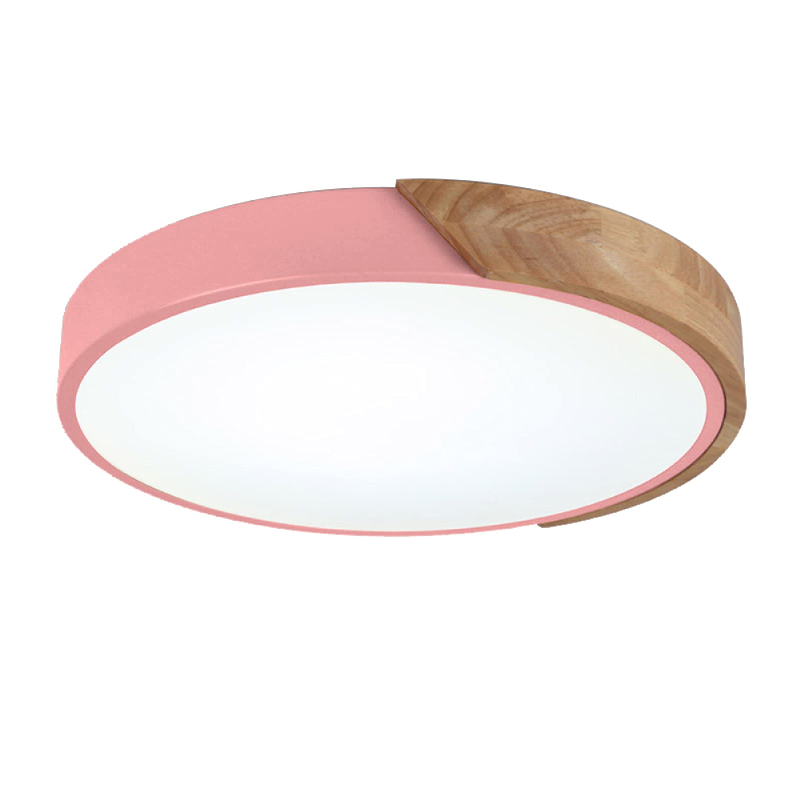 Okrągła lampa sufitowa LED w kształcie makaronika, nowoczesna lampa drewniana, do pokoju dziecięcego, salonu, przedpokoju, różowo-zimna biel, 60 cm, 48 W