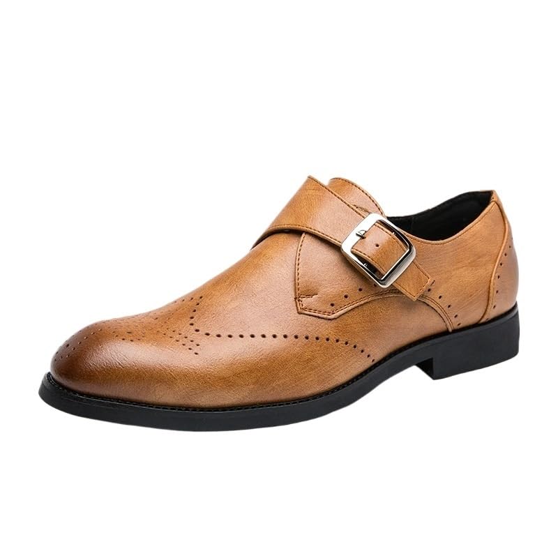 Men Monk Brogue Dress Oxford Shoes Classic Outdoor Pointed Toe Pu Leather Non Slip Rubber Sole Slip Resistant Anti-Slip Casual Slip-on