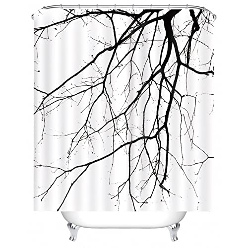 Fabric Shower Curtain Liner, Polyester Black&White Shower Curtain Tree Branch Shower Curtain Waterproof 71X71 Shower Curtain