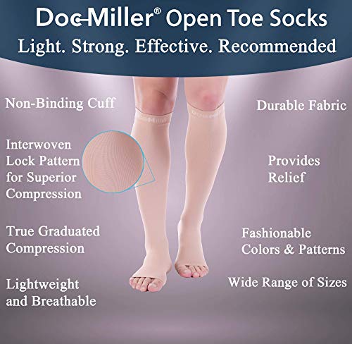 Doc Miller Open Toe Compression Socks Women And Men, Toeless Compression Socks Women, Support Circulation Shin Splints And Calf Recovery, Varicose Veins, 1 Pair Skin Knee High, Large, 20-30Mmhg #TOP1
