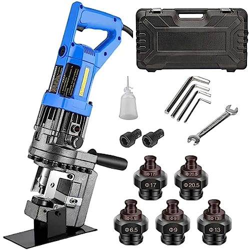 1300W Elektryczny hydrauliczny dziurkacz, 1800W Power Option, szybka 2-3-sekundowa praca, zawiera 5 form do obróbki metali z aluminium stalowego, przenośne narzędzie do wykrawania przemysłowego