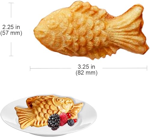 Miniatura 3 de GorillaRock Taiyaki - Máquina de gofres de pescado | Máquina de gofres en forma de pescado | Mini máquina Taiyaki de acero inoxidable con moldes