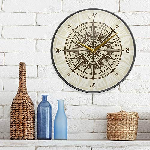 Runde digitale Wanduhr, Vintage-Stil, nautischer Kompass, Rose, nicht tickend, Wanduhren, batteriebetrieben, für Küche, Wohnzimmer, Büro, dekorativ
