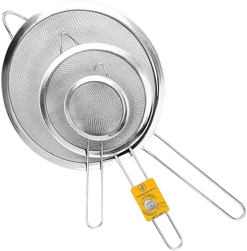 Stainless Steel Sieve and Strainer Set - Fine Mesh Kitchen Tools | Pack of 3 | Rust-Proof Colanders for Cooking and Baking