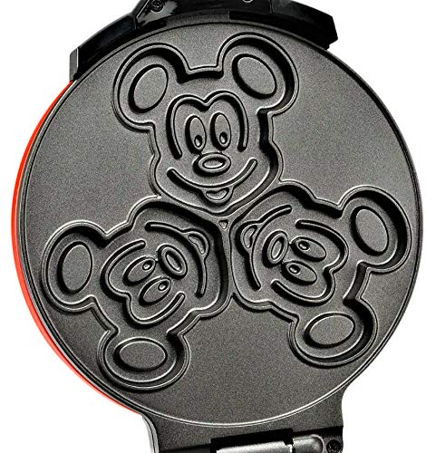 Disney Mickey Mouse MIC-62 Máquina de waffle com flip duplo, preto, vermelho