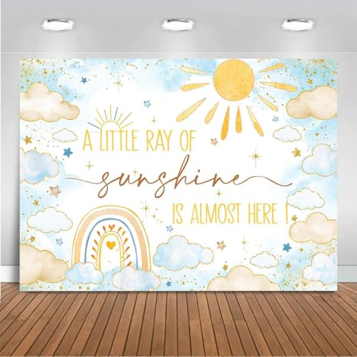 Mocsicka Sunshine Baby Shower Backdrop Sunshine Rainbow Theme Background for A Little Ray of Sunshine Baby Shower Cake Table Decorations Photo Props (Blue, 10x8ft (120x96 inch))