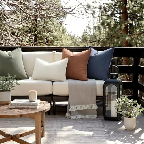 Image of MIULEE Pack of 2 Thick Textured Couch Throw Pillow Covers 18x18, Navy Blue Decorative Pillow Covers, Neutral Linen Cushion Cases for Sofa Bed Living Room Modern Farmhouse Home Decor, No Filling
