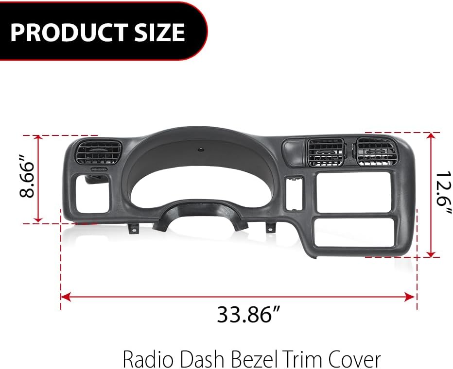 G-PLUS Dashboard Bezel Cluster Dash Bezel Trim Double Din Fit For Chevy Blazer S10/GMC Jimmy Sonoma 1998 1999 2000 2001 2002 2003 2004 Dash Trim Bezel Cover,Dark Gray