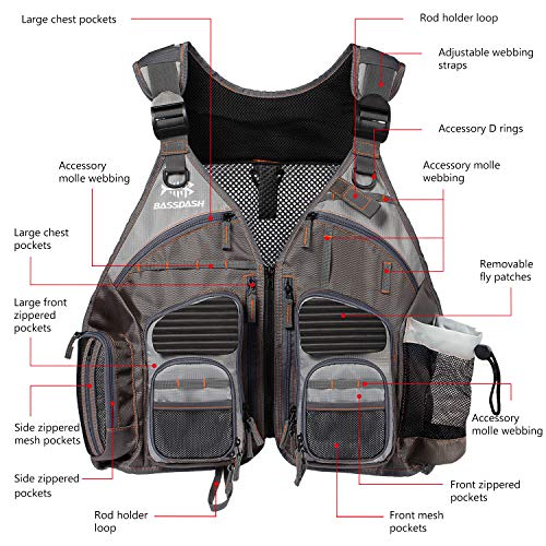 Image of BASSDASH Strap Fishing Vest Adjustable for Men and Women, for Fly Bass Fishing and Outdoor Activities