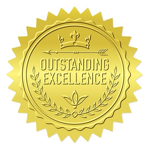 150 PCS Award Certificate Seals, Gold Foil Embossed Official Seal of Excellence, Metallic Embossing Stickers with Serrated Edge Self-Adhesive Medal Decoration Labels for Certificate (2” in Diameter)