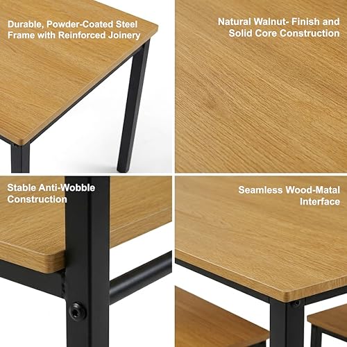 Image of Dining Table Set of 4, 4 Seater Dining Table with Chairs, Engineered Wood Top & Metal Frame, Space Saving Compact Rectangular Dining Table Set for Home, Kitchen, Office (Gold Oak- DIY)