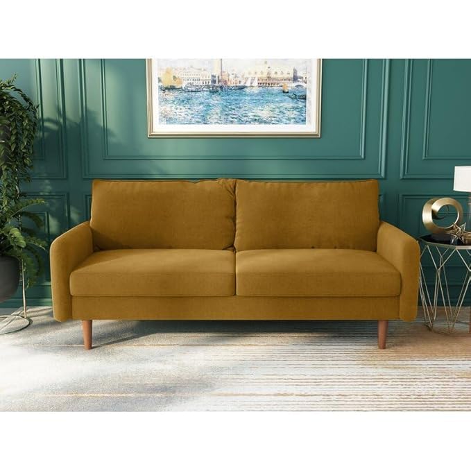 Image of Morrone Velvet Loveseat 3-Seater Sofa, Modern Upholstered Couch for Living Room, Bedroom and Office, Plush Cushion Accent Seating Furniture (Mustard, 3 Seater)