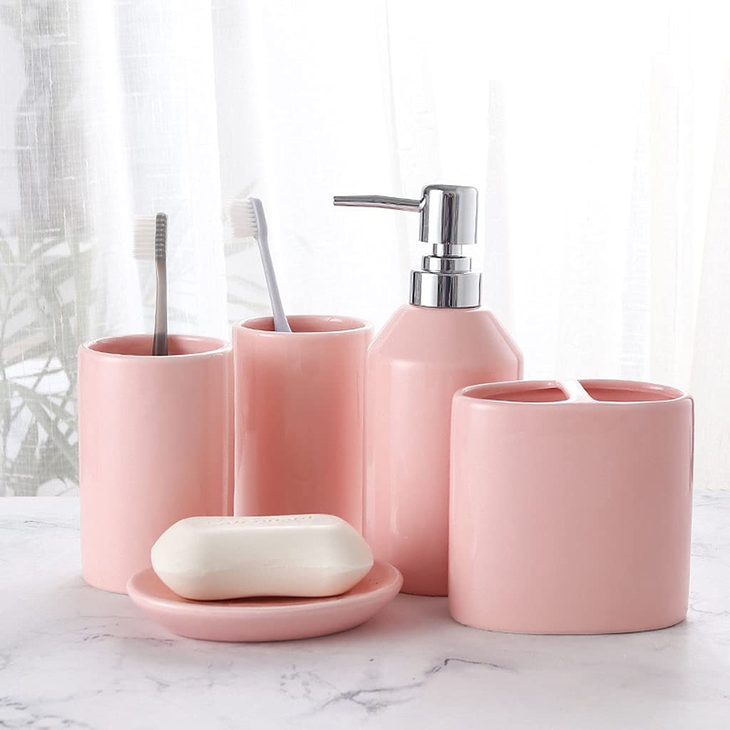 Dispensador de Jabón Líquido Accesorios de baño Conjunto de cerámica - Kit de suministros de baño de 5 piezas Incluye Loción Soag Soap Dispenser Titular de cepillo de dientes Set plato y tumblers Disp