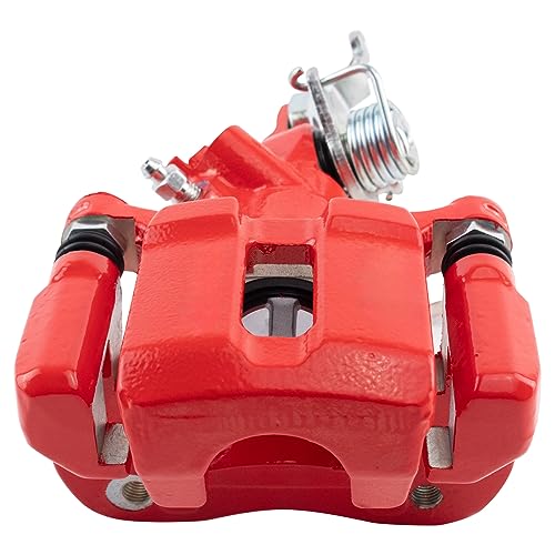 Image of TRQ Rear Left Brake Caliper w /Bracket Performance Red Drivers Side