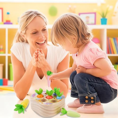 Image of Montessori Toys for 2 3 Year Old Toddlers | Wooden Carrot Harvest Game