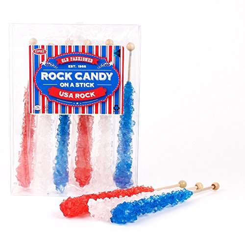 Extra Large Rock Candy Sticks: 6 USA Lollipops - Red - White - Blue Rock Candy Sticks - Individually Wrapped - For Candy Buffet, Birthdays, Weddings, Receptions and Baby Shower, Espeez Bulk Candy