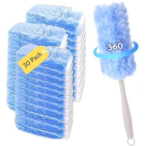 Image of 30P Duster Refills Compatible with S wiffer Dusters, Multi Surface 360 Heavy Duty Duster Refills with 4X Fluffy Fiber, Dust Removal Tools Refill Replacenments Cleaning Dusters with Handle - Blue