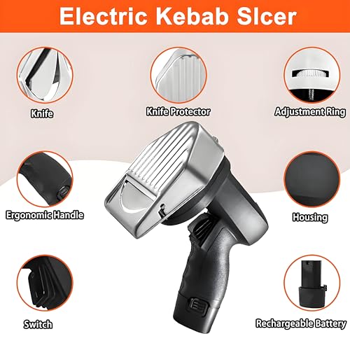 PioMue Handheld Electric Kebab Meat Slicer, Kebab Slicer Cutter Professional Electric Kebab Knife,80W, 2 Blades, for Lamb, Pork and Chicken Wireless - Image 3
