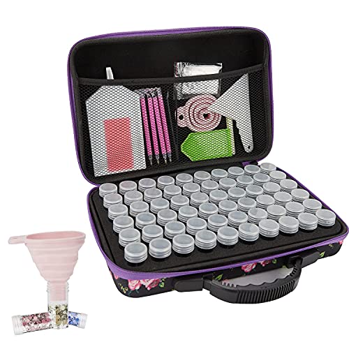 Voicefly Eva 60 Slots Diamond Painting Accessories Diamond Painting Storage Case Embroidery, 5D Diamond Painting Tools Diy Kits, Beads Sewing Pills Shockproof Container, Black Flower #TOP1