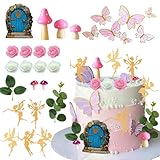 Fairy Cake Toppers Fairy Butterfly Cake Decorations Pink Mushroom Door Flowers Cake Decorations for Birthday Baby Shower Party Supplies
