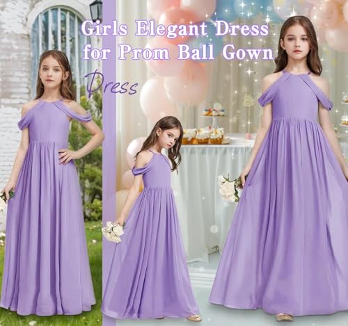 Girls A-Line Maxi Dress Junior Bridesmaid Flower Girl Dresses Girl Off-Shoulder Chiffon Dress for Wedding Pageant4