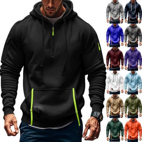 Hoodies for Men Vintage Long Sleeve Quarter Zip Hooded Pullover Lightweight Military Tactical Pockets Sweatshirts3