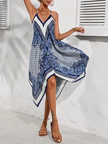 Image of Floerns Women's Paisley Print Sleeveless Cami Dress Hanky Hem Asymmetrical Boho Dress
