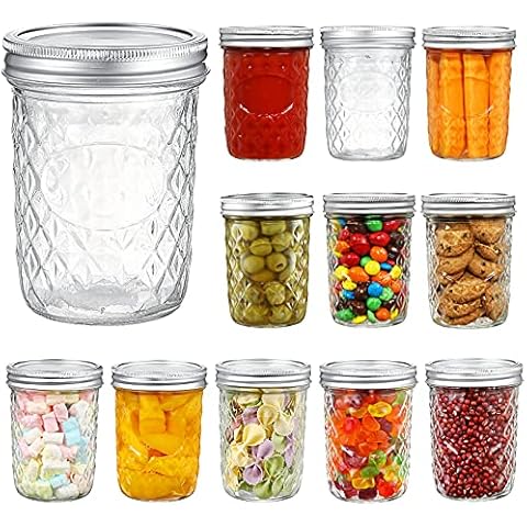 YEBODA 16 oz Mason Jars Wide Mouth Canning Jars 12 Pack Glass Jars with Silver Metal Airtight Lids and Bands for Jam, Honey, Wedding Favors, Shower Favors, Yogurt, Sauces, Overnight Oats Cover