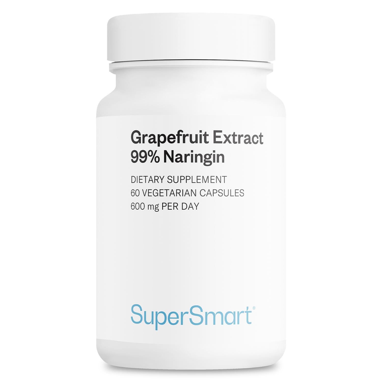 Supersmart - Grapefruit Extract 600mg per Day (99% Naringin) - High Potency GSE Supplement | Non-GMO & Gluten Free - 60 Vegetarian Capsules