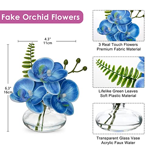 Briful Set of 3 Artificial Orchids in Glass Vase - Image 2