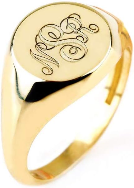Elegant jewel box Women Round shaped signet ring in solid Gold 9k, 14k, & 18k, Personalized Gold chevalier ring, Custom Initial engraved, Personalized gift, RN320