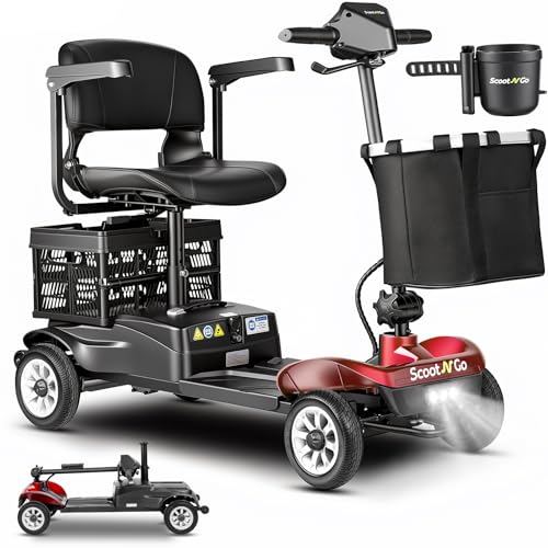 Image of 4 Wheel Mobility Scooter for Seniors & Adults with Dual Baskets, 12AH Long-Range Battery, 300LBS+ Weight Capacity, Comfortable Seat for Daily Use with 2-in-1 Phone & Cup Holder (Black-Red)
