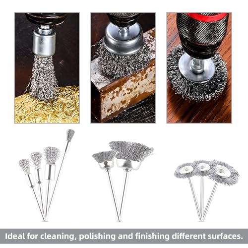 Image of 18pcs Wire Brush for Drill, VEINARDYL Stainless Steel Mini Cleaning Wire Wheels Brush, Rotary Tool Accessories Polishing Attachment Kit with 1 /8 inch(3mm) Shank for Rust Removal, Corrosion - 9 Sizes