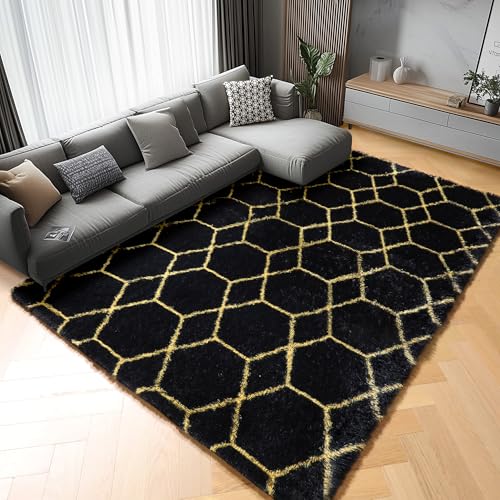 ONASAR 5x8 Rugs for Living Room Bedroom, Fluffy Black and