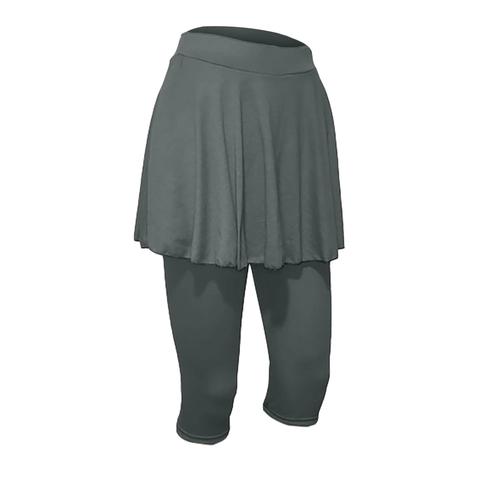 Skort sportivo da donna Skort da corsa a vita alta leggings con gonna gonne da tennis gonna da hockey aderente capris allenamento palestra 3/4 pantaloni da yoga, Grigio scuro, L