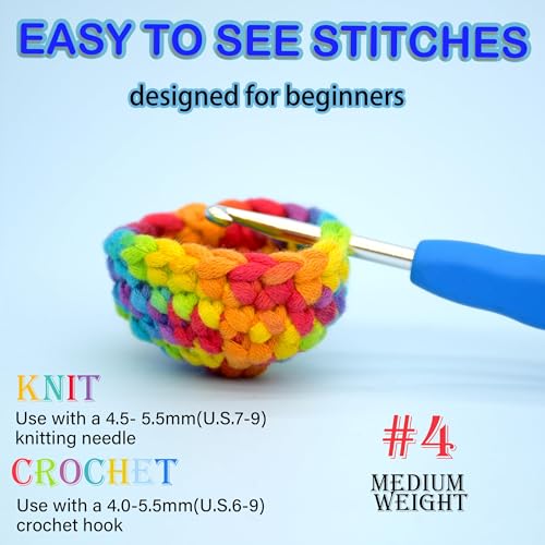 Image of 3 Pack Rainbow Beginner Crochet Yarn for Crocheting Knitting Multicolor Cotton Crochet Yarn for Beginners with Easy-to-See Stitches Cotton-Nylon Blend Easy Yarn for Beginners(Neon Green Blue)