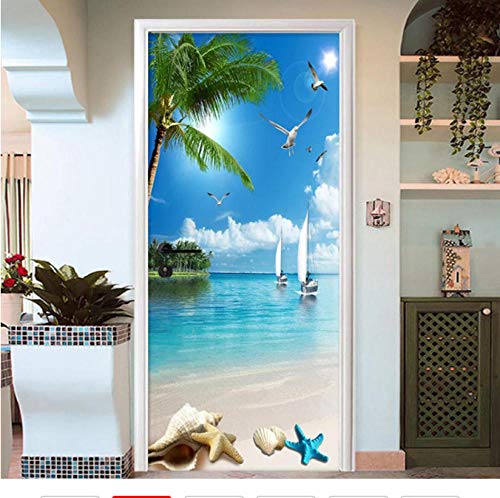 DSAOMO Stickers Porte Poster Vue sur la mer Papier Peint Porte Trompe l'oeil pour Salon Chambre Décoration De La Maison Stickers Muraux Imperméable Stickers Amovibles 77x200cm(B x H) Cover
